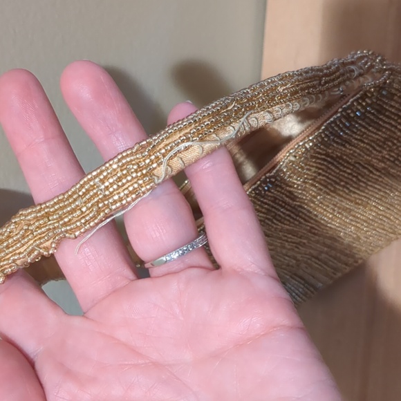 La Regale vintage gold clutch mini purse gold beading and gold interior - Picture 4 of 9